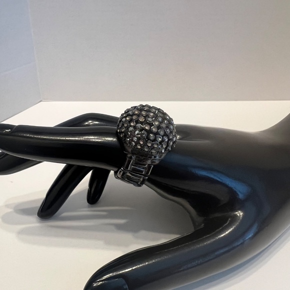 Large Black Crystal Studded Dome Stretch Statement Ring BEAUTIFUL! - Picture 3 of 4